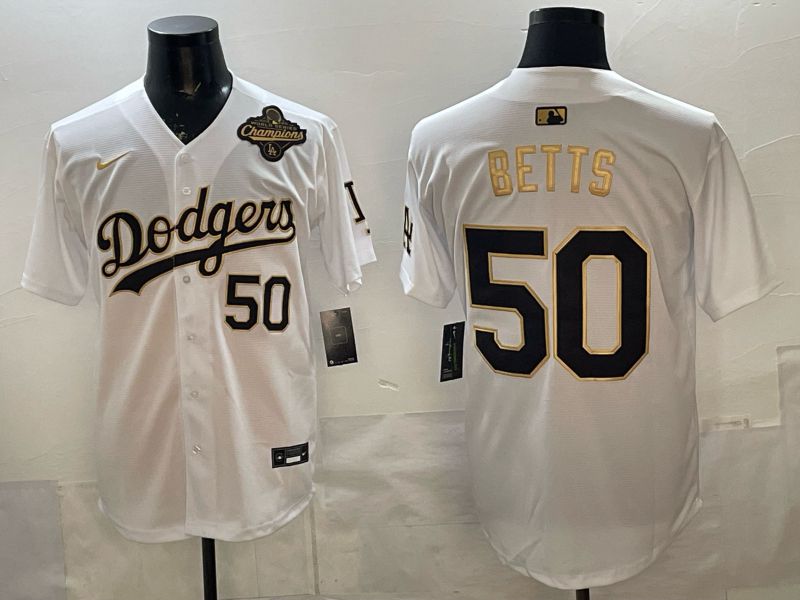 Men Nike 2026 Los Angeles Dodgers #50 Betts White Gold Game MLB Jersey 1211